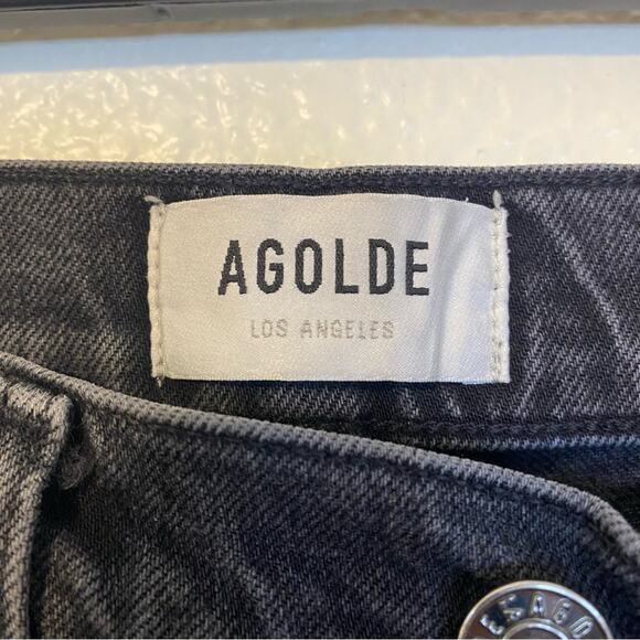 Agolde Riley High Rise Straight Cropped Black Washed Jeans Size 26 Button Fly - Picture 4 of 8